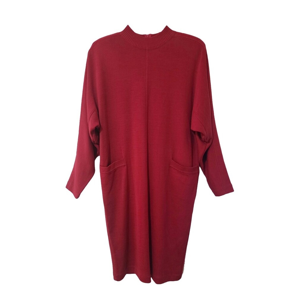 Vintage Joan Leslie Womens Wool-Blend Knit Dress Size S Red Long Dolman Sleeve